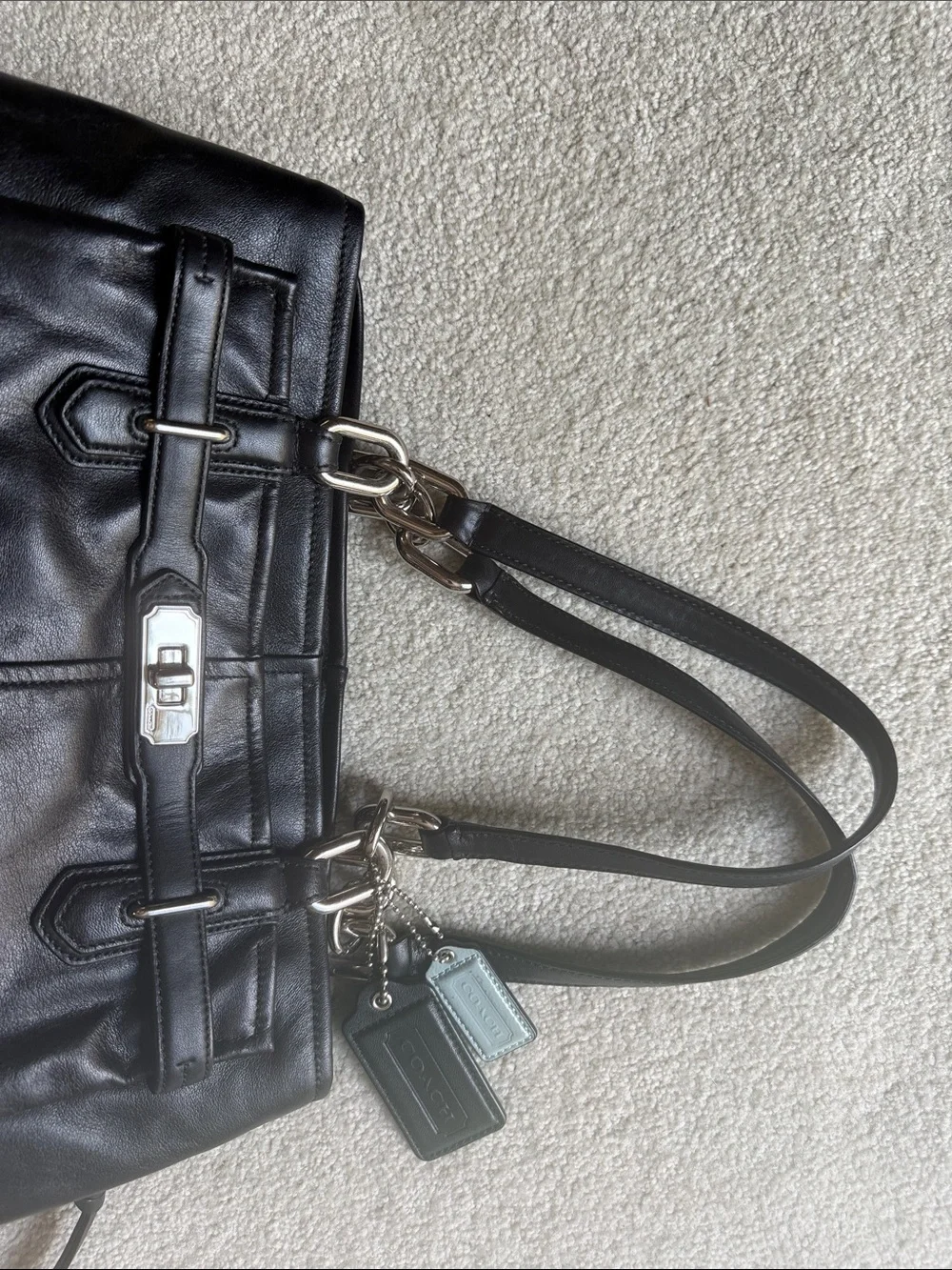 Authentic Coach Chelsea-Jayden Carryall Black Leather Zip Snap Closure w/Creed